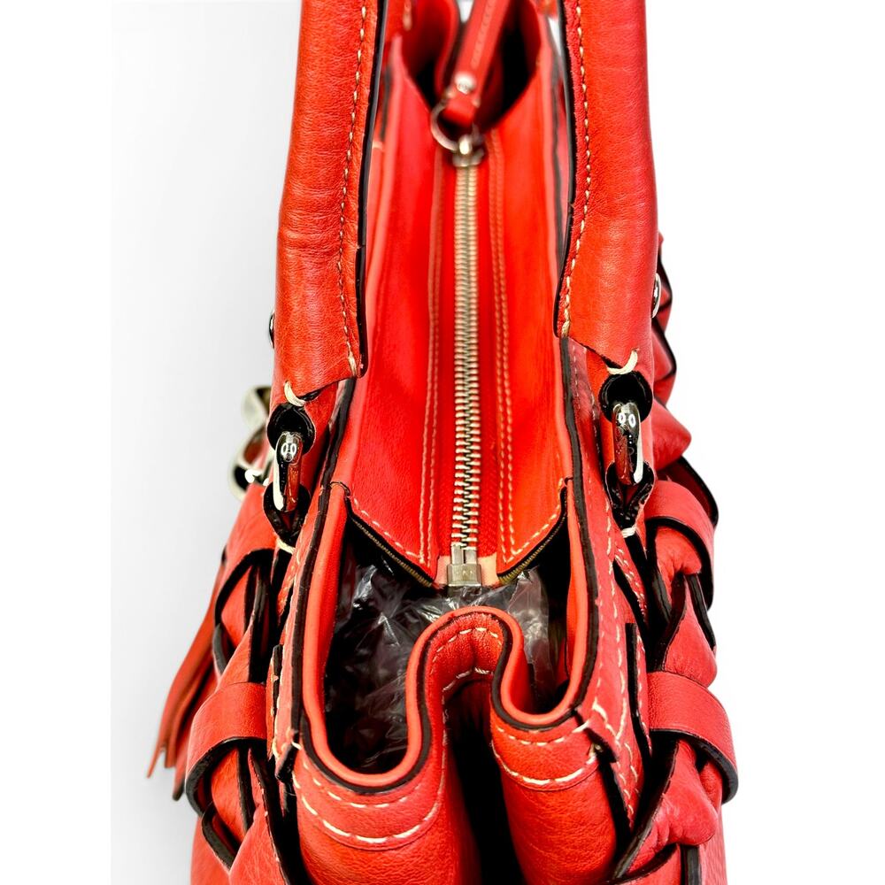 Vintage Coach Hamptons Braided Pebbled Leather Shoulder Bag W/ Red Tassel - Picture 7 of 16
